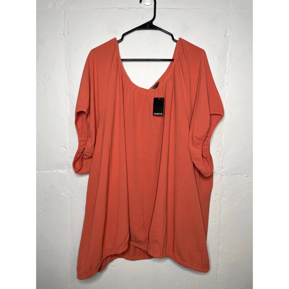 NEW Torrid Womens 5X Seersucker Blouse Short Sleeve Orange